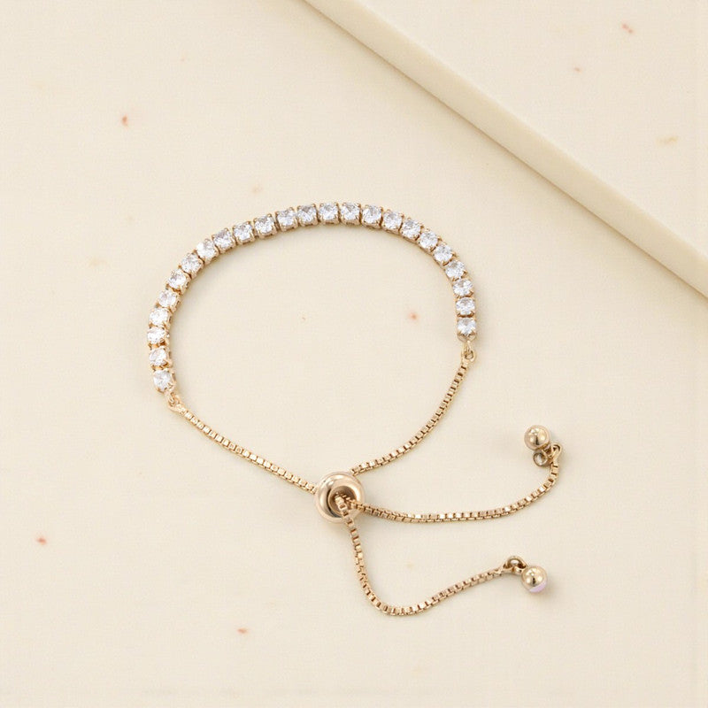 Xuping Jewelry Gold-Plated Round Cut Cubic Zirconia Studded White Matrix Tennis Bracelet