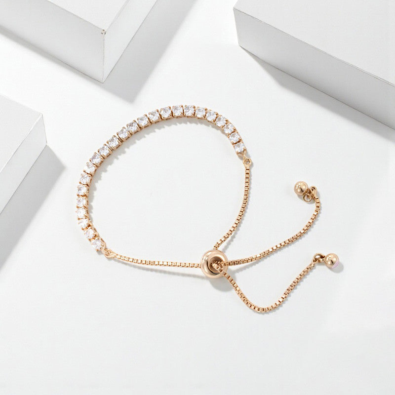 Xuping Jewelry Gold-Plated Round Cut Cubic Zirconia Studded White Matrix Tennis Bracelet