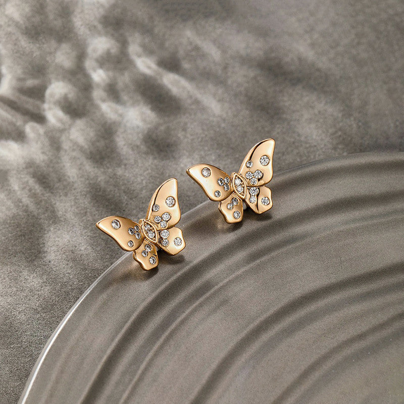 Xuping Jewelry Gold-Plated Butterfly Themed AD Studded Stud Earrings