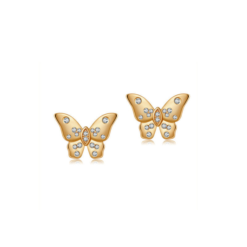 Xuping Jewelry Gold-Plated Butterfly Themed AD Studded Stud Earrings