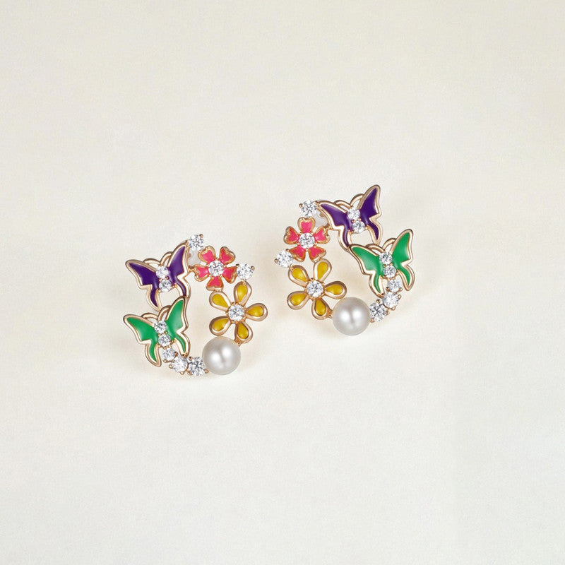 Xuping Jewelry Gold-Plated Butterfly Themed Multicolour AD Studded Hoop Earrings