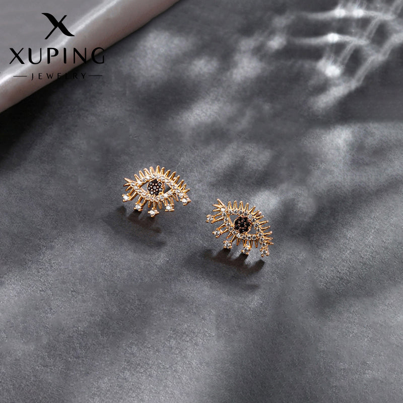 Xuping Jewelry Gold-Plated Evil Eye Themed AD Studded Stud Earrings