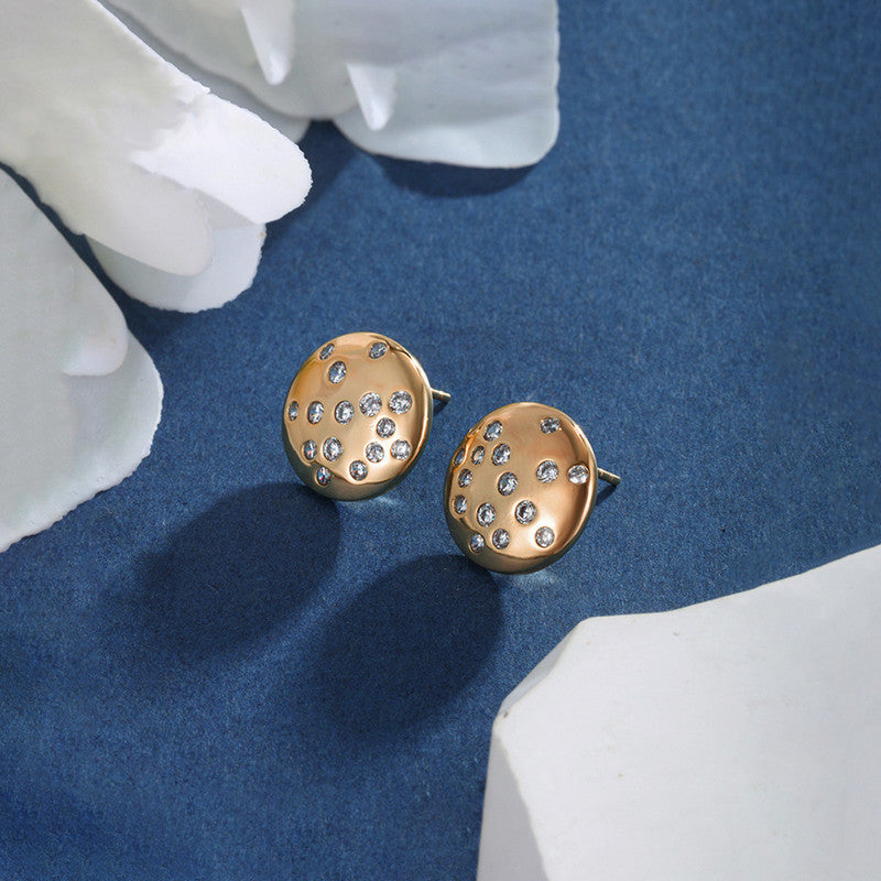 Xuping Jewelry Gold-Plated Round Shape AD Studded Stud Earrings