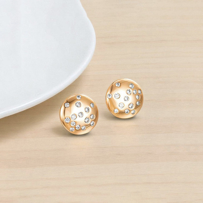 Xuping Jewelry Gold-Plated Round Shape AD Studded Stud Earrings