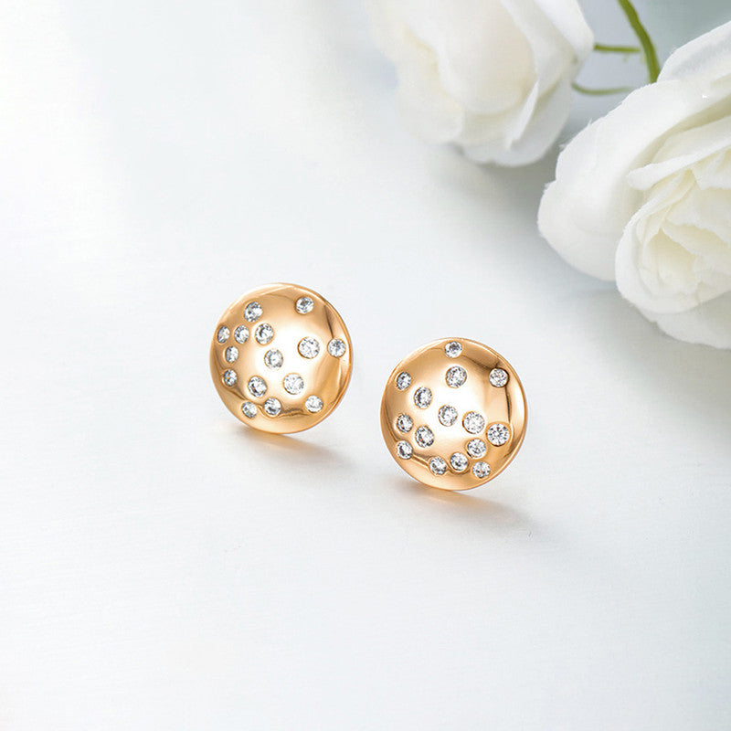Xuping Jewelry Gold-Plated Round Shape AD Studded Stud Earrings