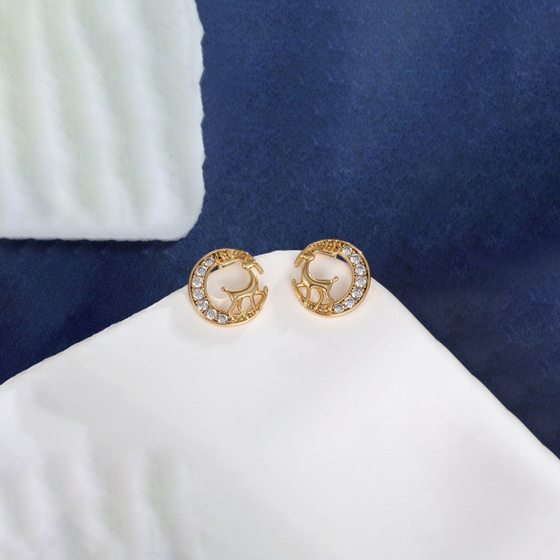 Xuping Jewelry Gold-Plated Deer Themed AD Studded Contemporary Stud Earrings
