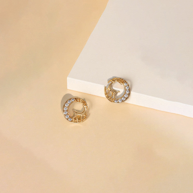 Xuping Jewelry Gold-Plated Deer Themed AD Studded Contemporary Stud Earrings