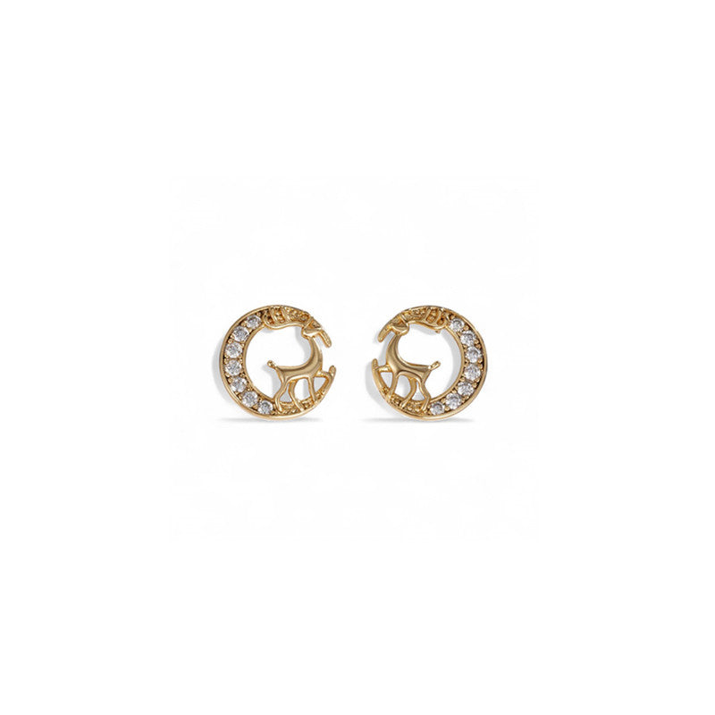 Xuping Jewelry Gold-Plated Deer Themed AD Studded Contemporary Stud Earrings