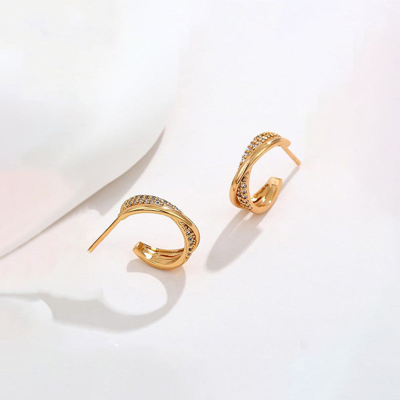Xuping Jewelry Gold Plated Contemporary AD Studded Half Hoop Earrings