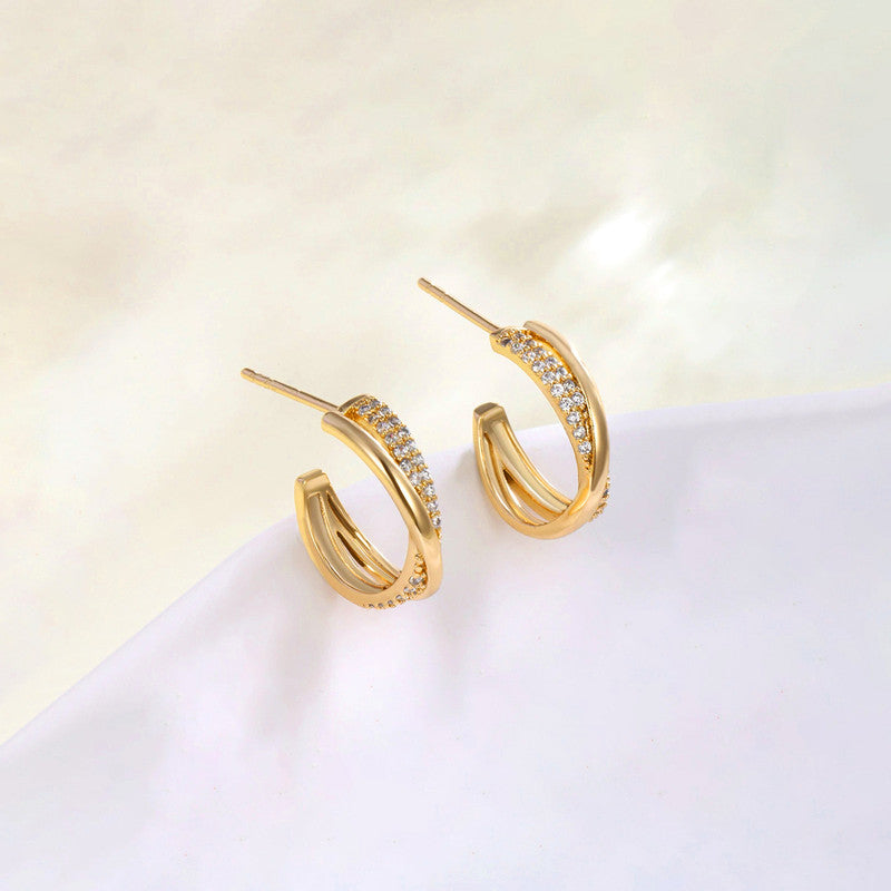 Xuping Jewelry Gold Plated Contemporary AD Studded Half Hoop Earrings
