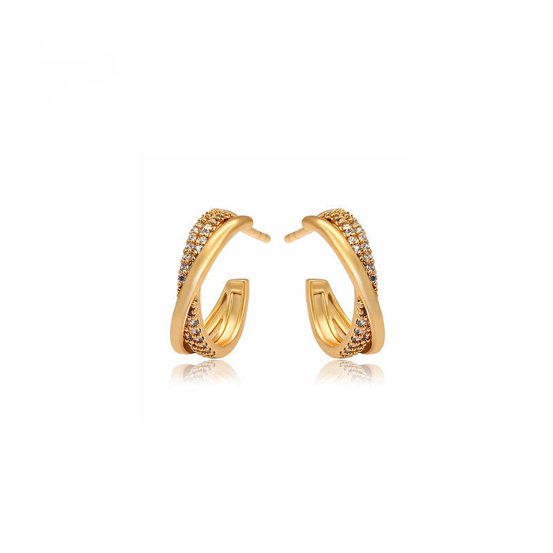 Xuping Jewelry Gold Plated Contemporary AD Studded Half Hoop Earrings