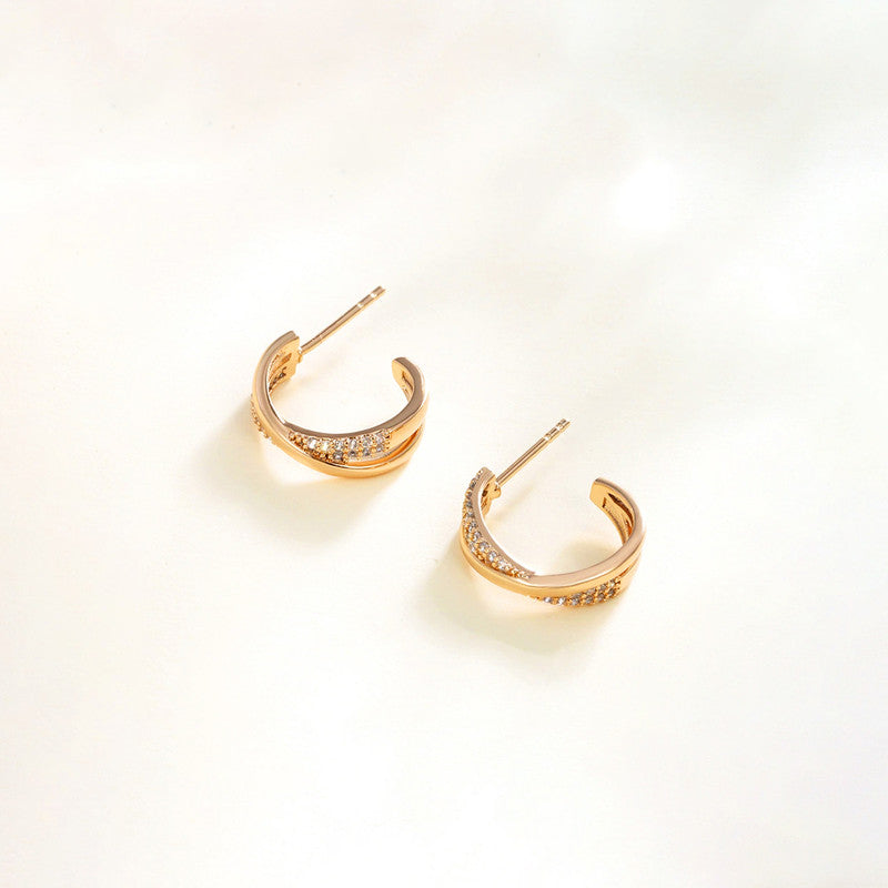 Xuping Jewelry Gold Plated Contemporary AD Studded Half Hoop Earrings