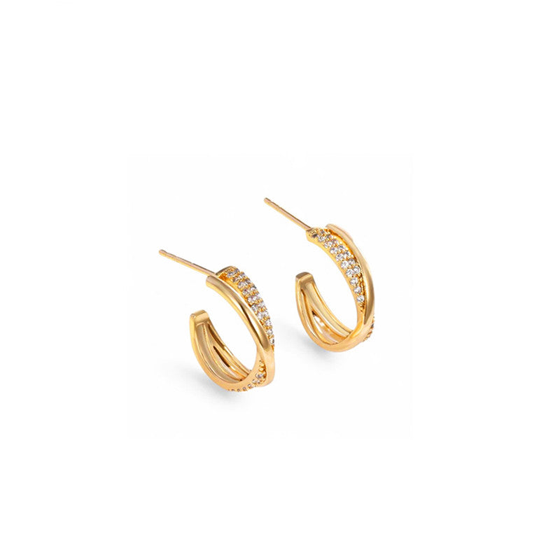 Xuping Jewelry Gold Plated Contemporary AD Studded Half Hoop Earrings