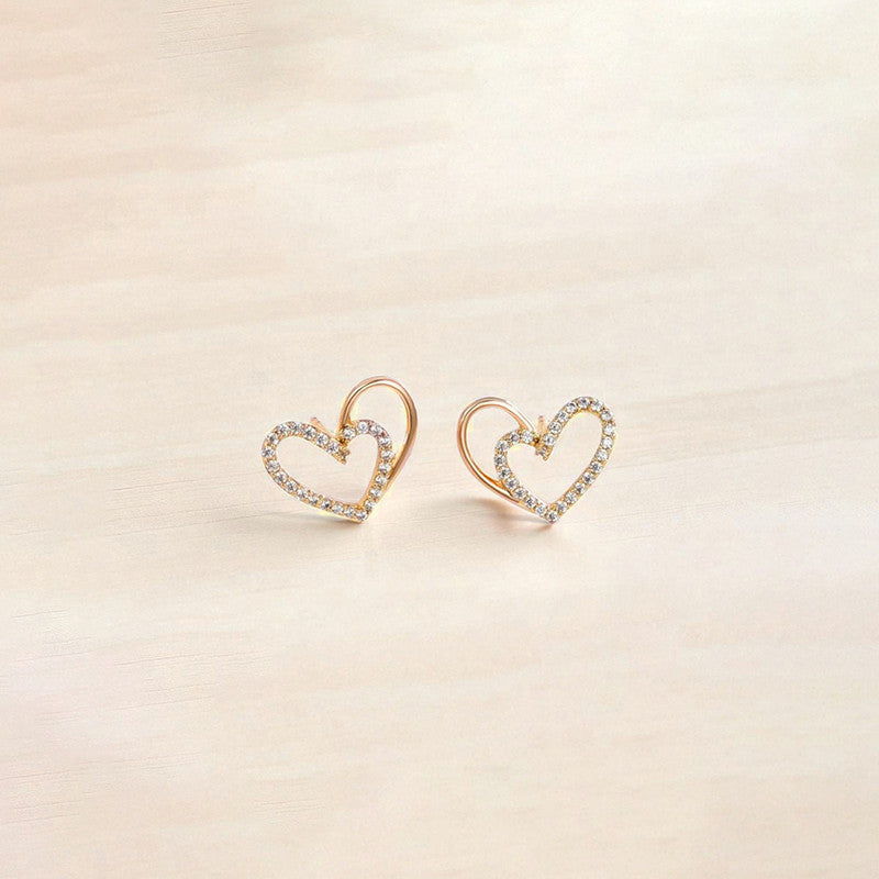 Xuping Jewelry Gold-Plated Heart Themed AD Studded Stud Earrings