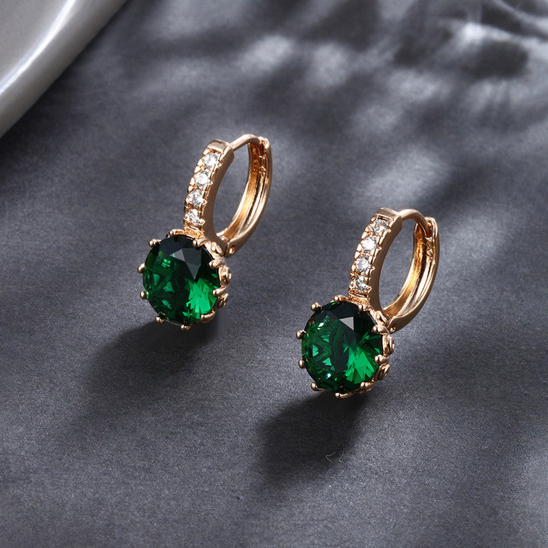 Xuping Jewelry Gold-Plated Green Geometric AD Studded Hoop Earrings
