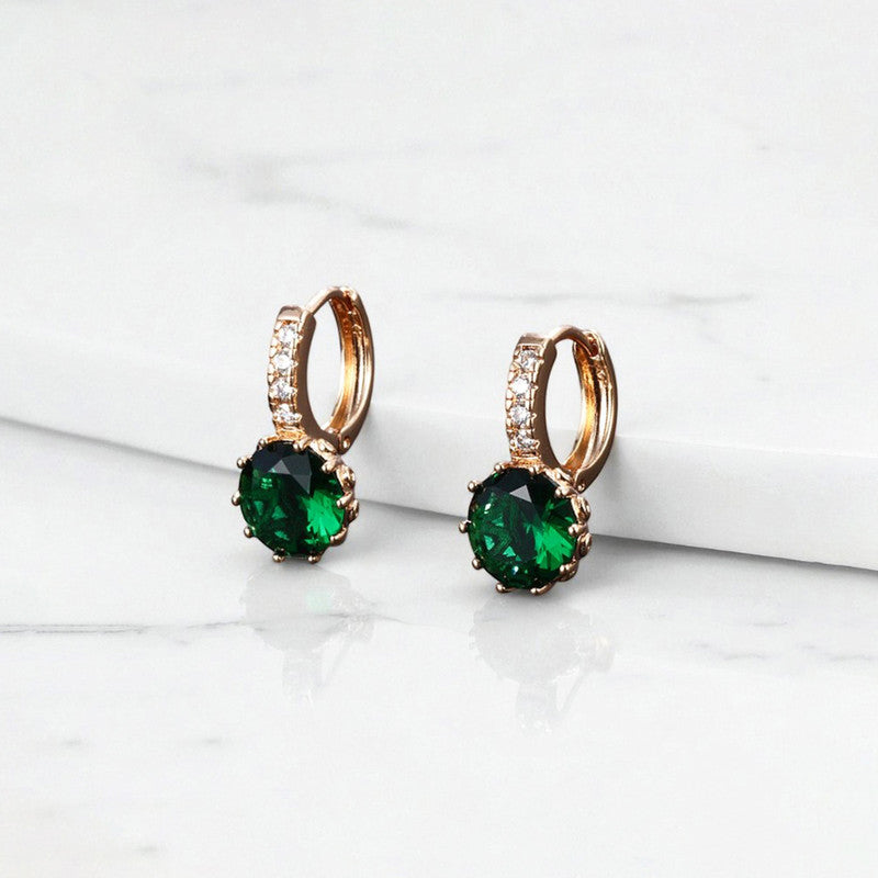 Xuping Jewelry Gold-Plated Green Geometric AD Studded Hoop Earrings