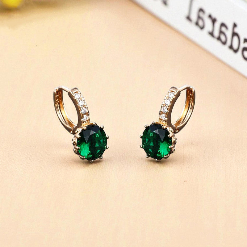 Xuping Jewelry Gold-Plated Green Geometric AD Studded Hoop Earrings