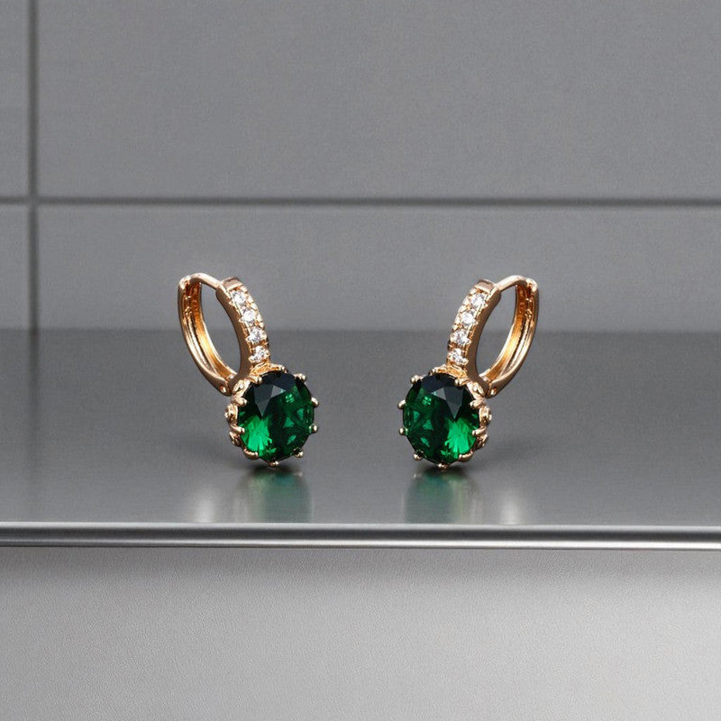 Xuping Jewelry Gold-Plated Green Geometric AD Studded Hoop Earrings