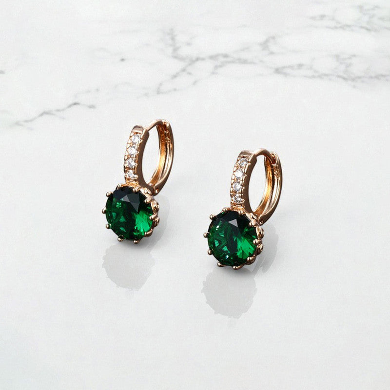 Xuping Jewelry Gold-Plated Green Geometric AD Studded Hoop Earrings