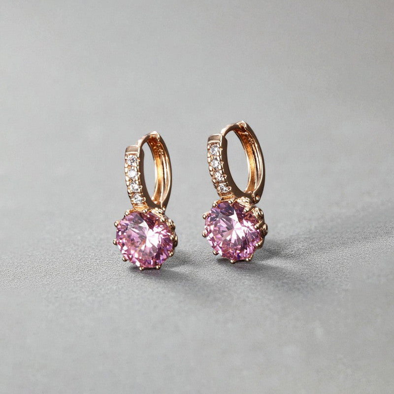 Xuping Jewelry Gold-Plated Pink Geometric AD Studded Hoop Earrings