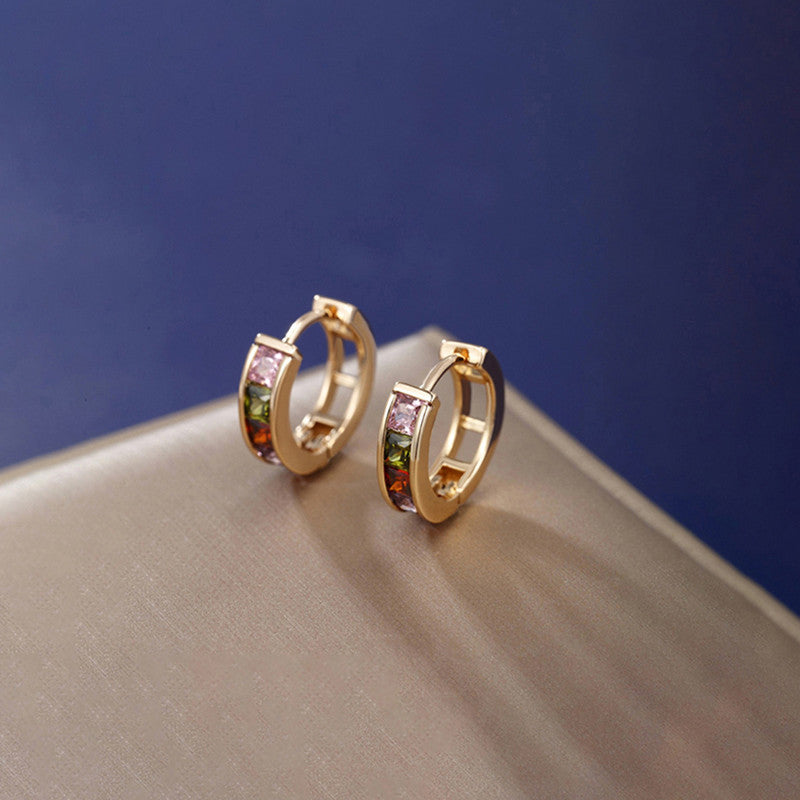 Xuping Jewelry Gold-Plated Multicolour AD Studded Hoop Earrings