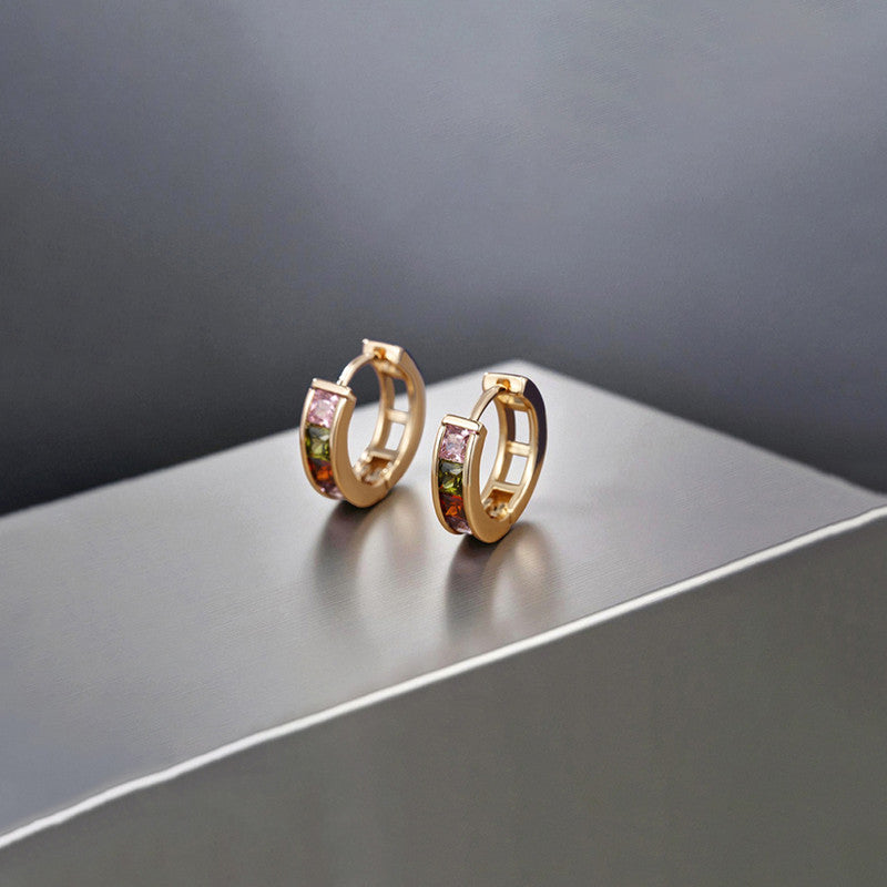 Xuping Jewelry Gold-Plated Multicolour AD Studded Hoop Earrings