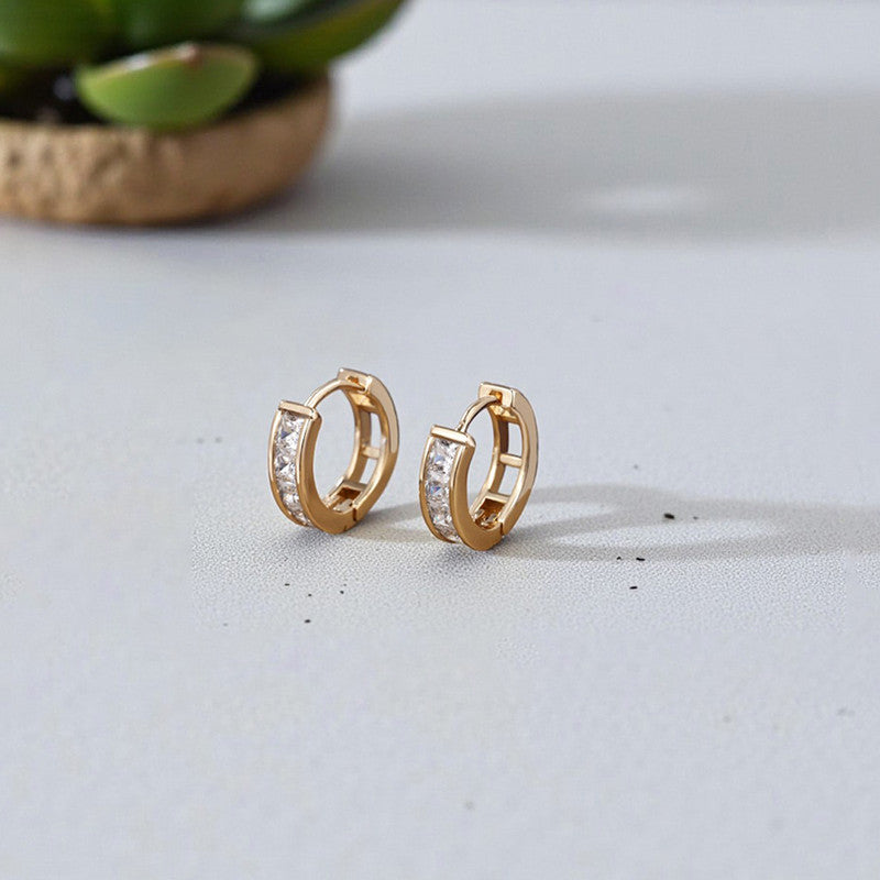 Xuping Jewelry Gold-Plated Gold Toned AD Studded Hoop Earrings
