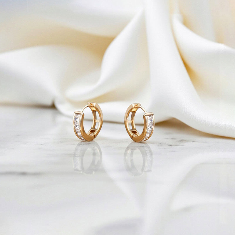 Xuping Jewelry Gold-Plated Gold Toned AD Studded Hoop Earrings