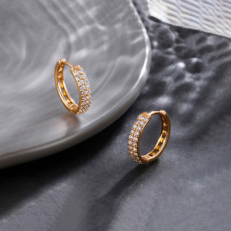 Xuping Jewelry Gold-Plated Gold Toned AD Studded Hoop Earrings
