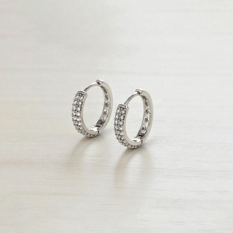 Xuping Jewelry Silver-Plated Silver Toned AD Studded Hoop Earrings