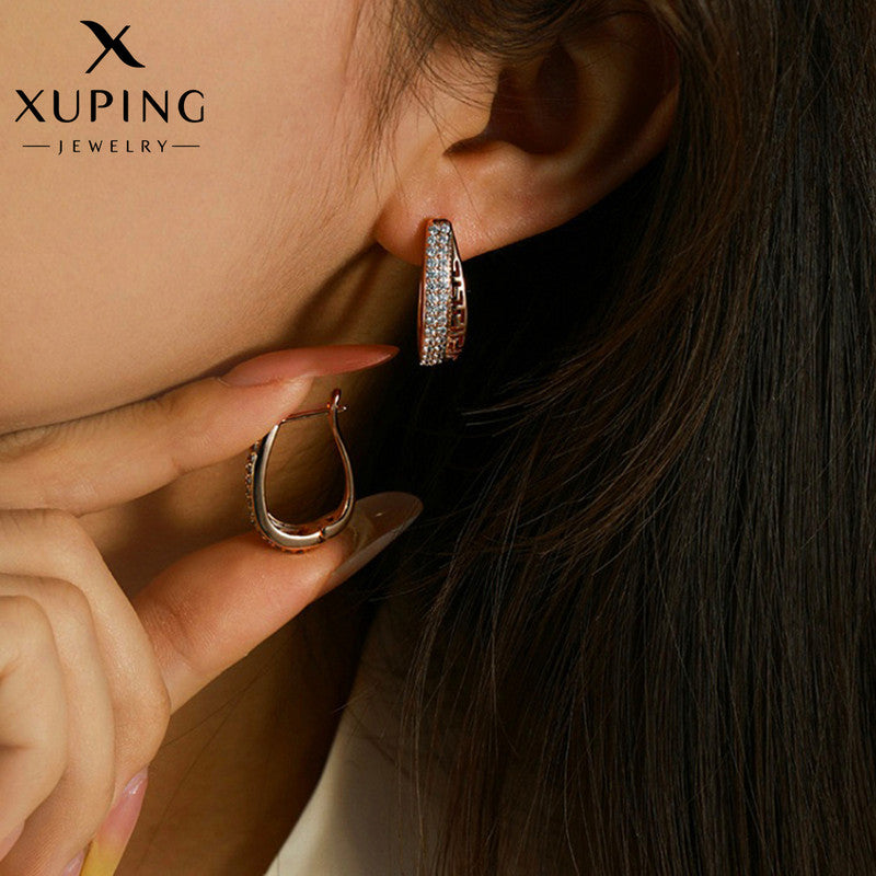 Xuping Jewelry Gold Plated Contemporary AD Studded Half Hoop Earrings