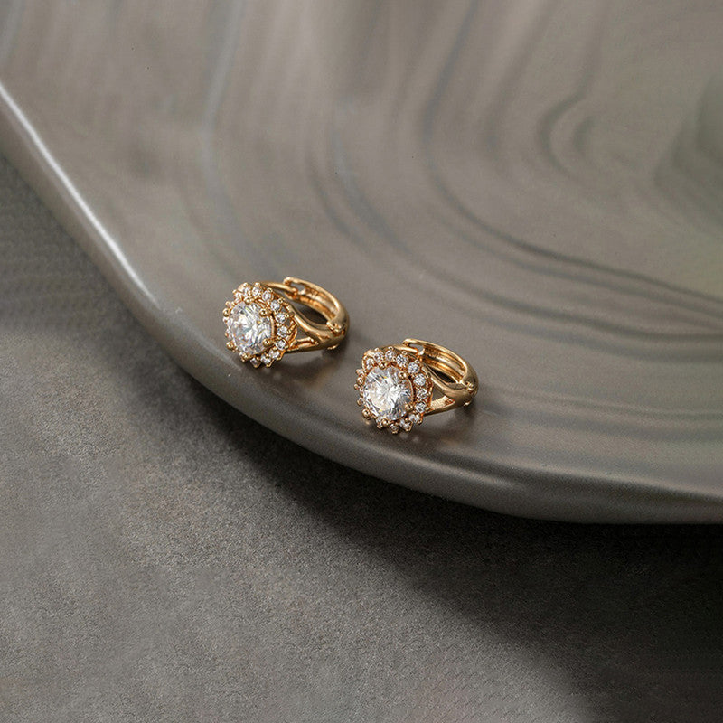 Xuping Jewelry Gold Plated Contemporary Geometric AD Studded Hoop Earrings