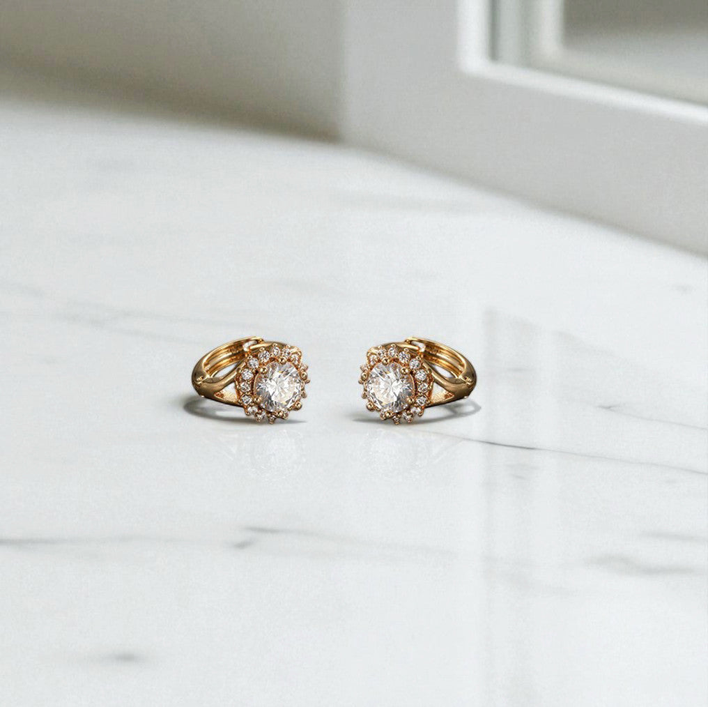 Xuping Jewelry Gold Plated Contemporary Geometric AD Studded Hoop Earrings