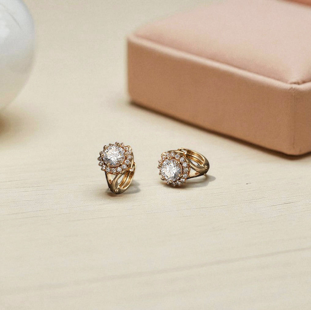 Xuping Jewelry Gold Plated Contemporary Geometric AD Studded Hoop Earrings