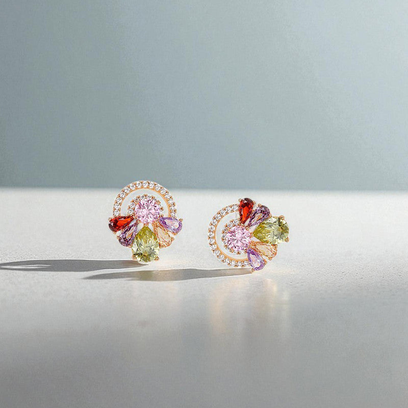 Xuping Jewelry Gold Plated Multicolour Geometric Cubic Zirconia Studded Stud Earrings