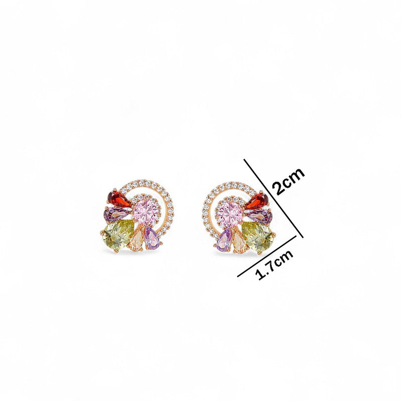 Xuping Jewelry Gold Plated Multicolour Geometric Cubic Zirconia Studded Stud Earrings