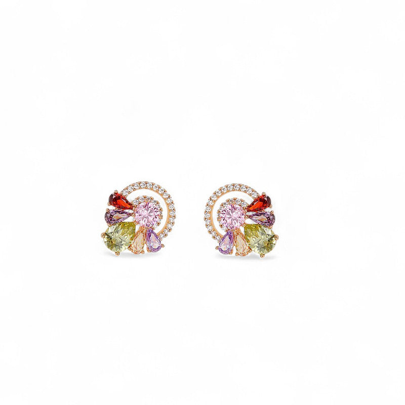 Xuping Jewelry Gold Plated Multicolour Geometric Cubic Zirconia Studded Stud Earrings