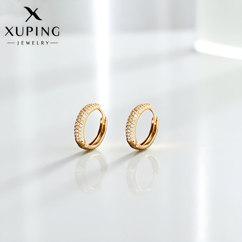 Xuping Jewelry Gold-Plated Gold Toned AD Studded Hoop Earrings