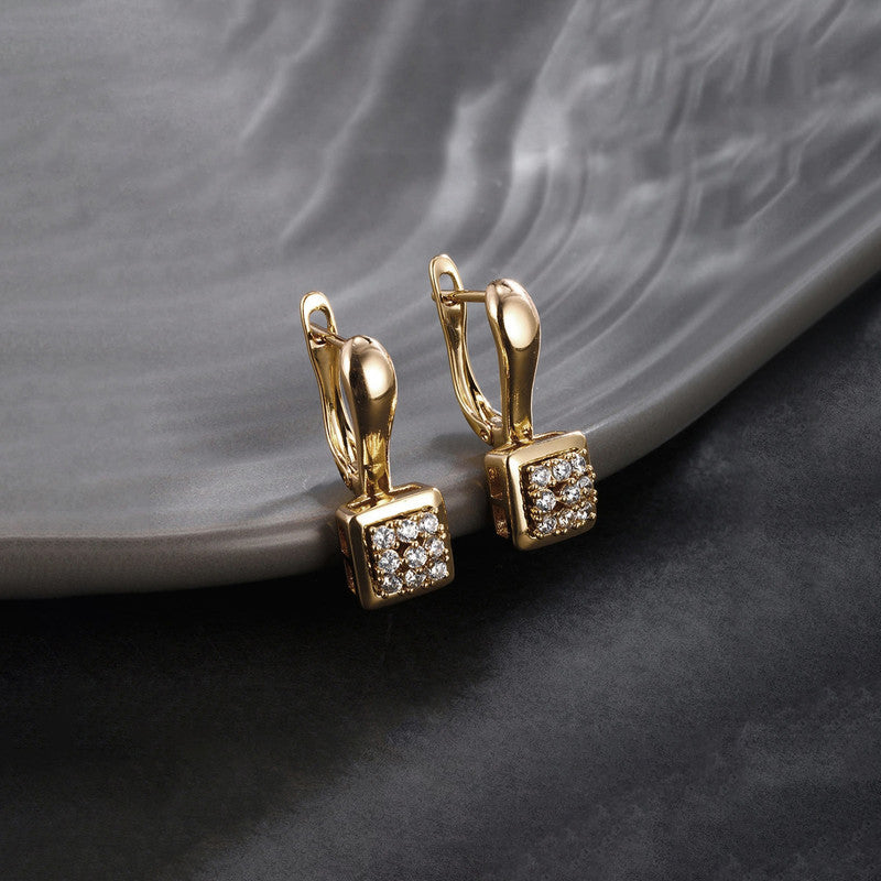 Xuping Jewelry Gold-Plated Gold Toned Contemporary Square Shaped AD Studded Hoop Earrings