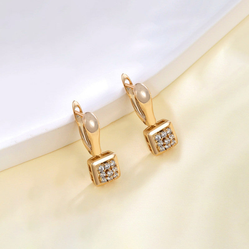 Xuping Jewelry Gold-Plated Gold Toned Contemporary Square Shaped AD Studded Hoop Earrings