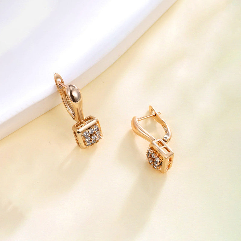Xuping Jewelry Gold-Plated Gold Toned Contemporary Square Shaped AD Studded Hoop Earrings