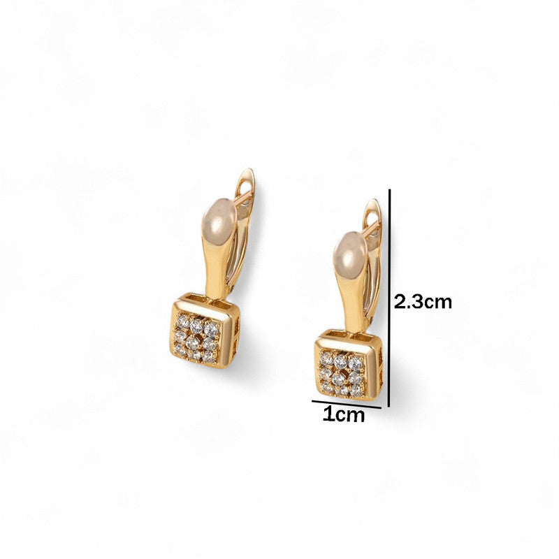 Xuping Jewelry Gold-Plated Gold Toned Contemporary Square Shaped AD Studded Hoop Earrings