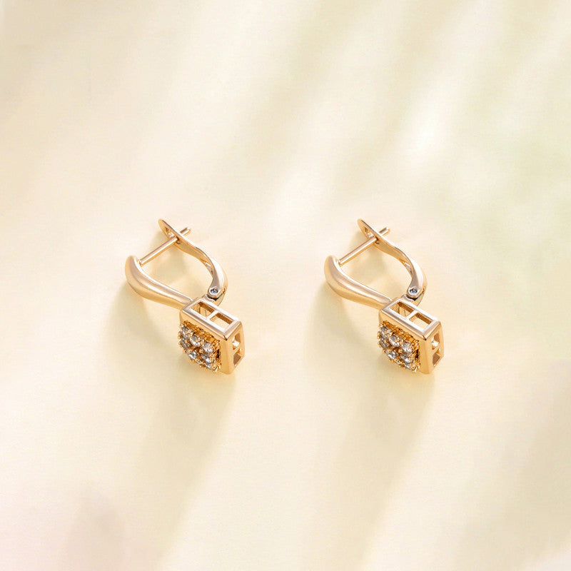 Xuping Jewelry Gold-Plated Gold Toned Contemporary Square Shaped AD Studded Hoop Earrings