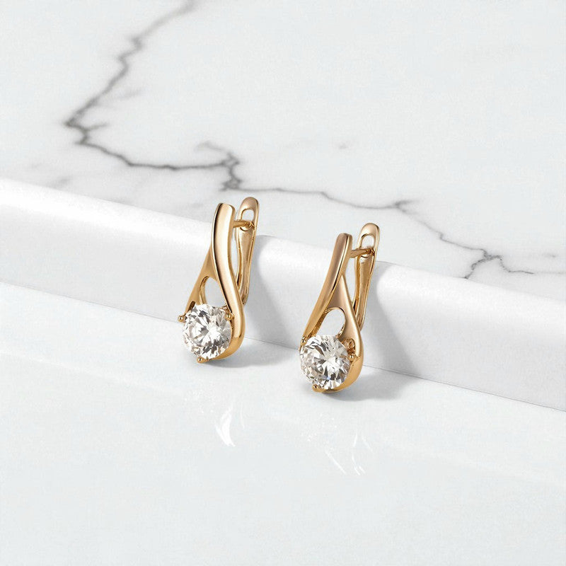 Xuping Jewelry Gold-Plated Gold Toned Contemporary Shaped AD Studded Hoop Earrings