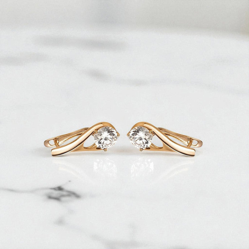 Xuping Jewelry Gold-Plated Gold Toned Contemporary Shaped AD Studded Hoop Earrings