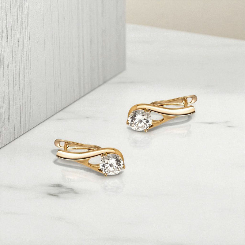 Xuping Jewelry Gold-Plated Gold Toned Contemporary Shaped AD Studded Hoop Earrings