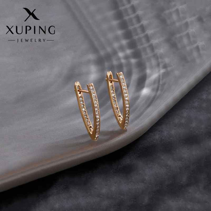 Xuping Jewelry Gold-Plated Gold Toned AD Studded Contemporary Hoop Earrings