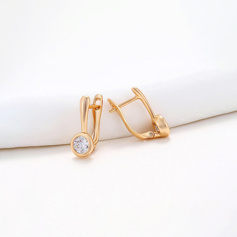 Xuping Jewelry Gold-Plated Gold Toned AD Studded Contemporary Hoop Earrings