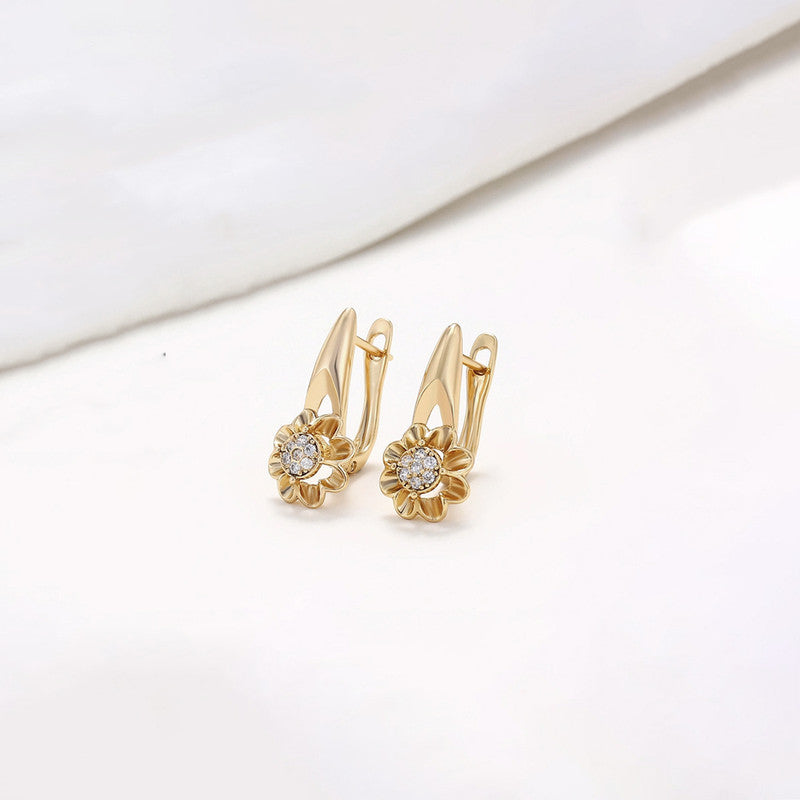 Xuping Jewelry Gold-Plated Gold Toned AD Studded Floral Hoop Earrings