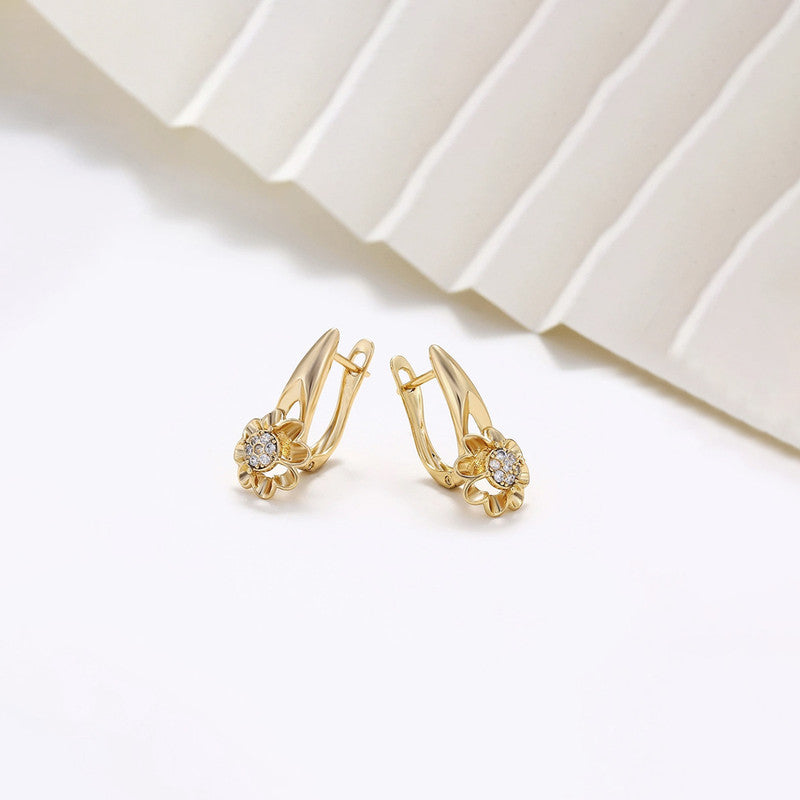 Xuping Jewelry Gold-Plated Gold Toned AD Studded Floral Hoop Earrings